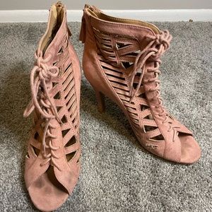 Rose Cutout Bootie Heels